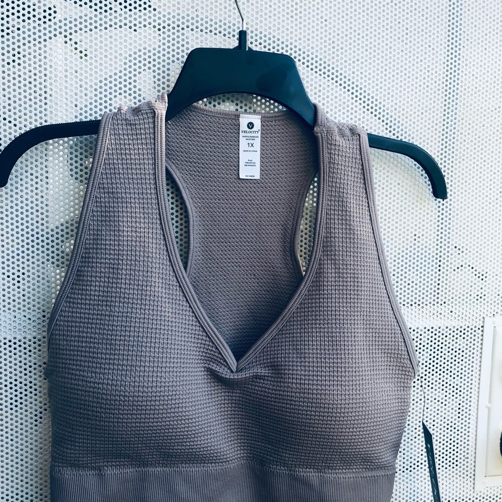 VELOCITY- Brand New - Never Worn! Seamless Waffle-Knit V-Neck Brami - Taupe, 1X